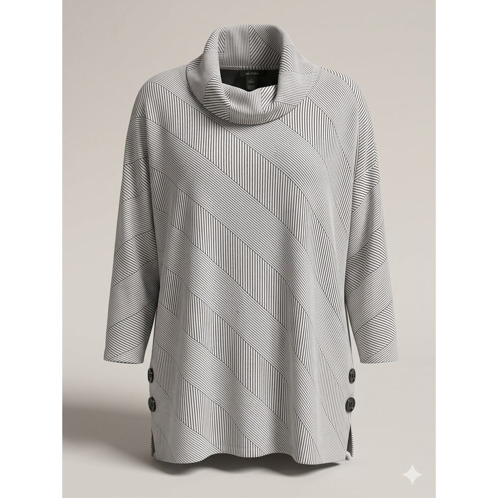 Ali Miles Womens XL Artsy Minimalist Lagenlook Diagonal Striped Cowl Neck Tunic